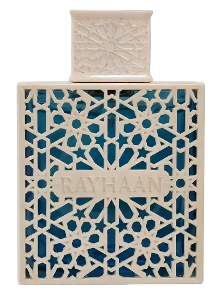 Rayhaan Azul Eau de Parfum, frasco y caja