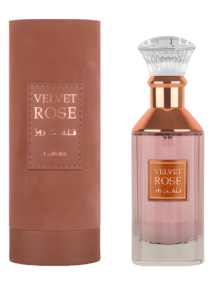 Lattafa Velvet Rose Eau de Parfum, frasco y caja