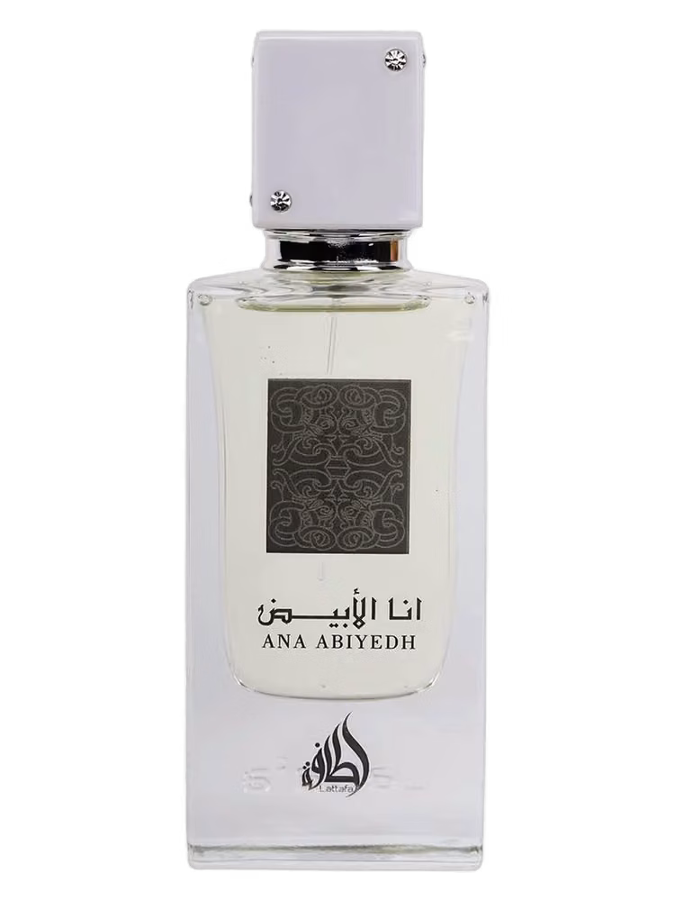 Lattafa Abiyedh Eau de Parfum, frasco y caja