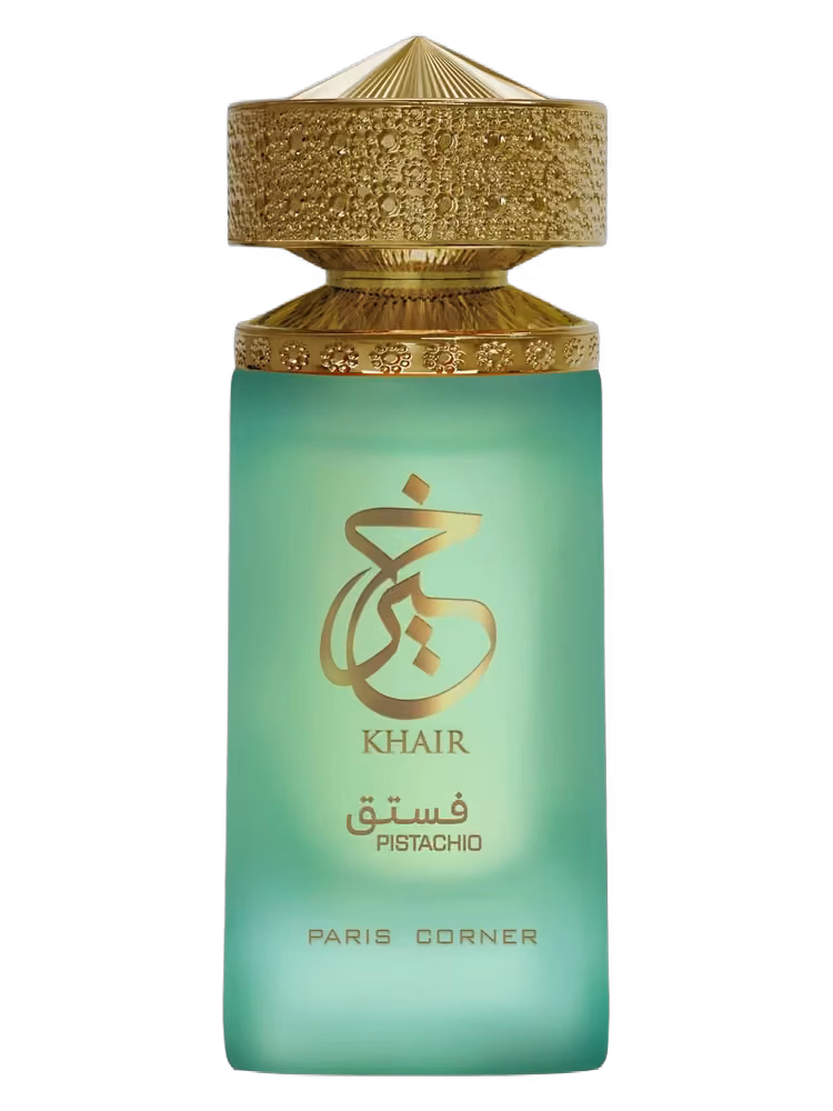 Paris Corner Khair Pistachio Eau de Parfum, frasco y caja