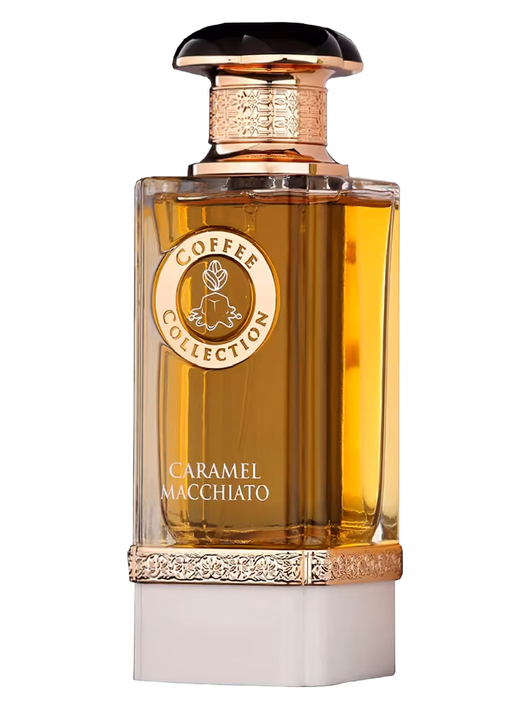 Fragrance World Caramel Macchiato Eau de Parfum, frasco y caja