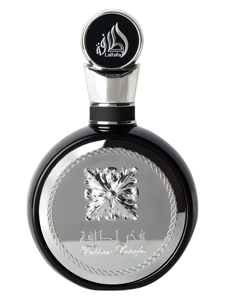 Lattafa Fakhar Black Eau de Parfum, frasco y caja