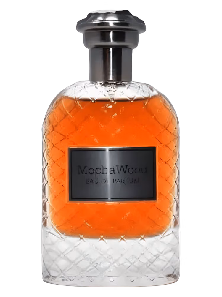 Fragrance World Mocha Wood Eau de Parfum, frasco y caja