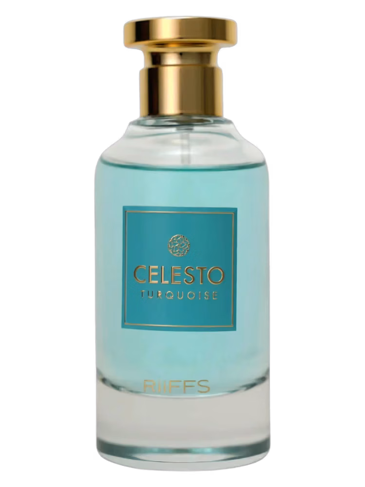 Rayhaan Celesto Turquoise Eau de Parfum, frasco y caja